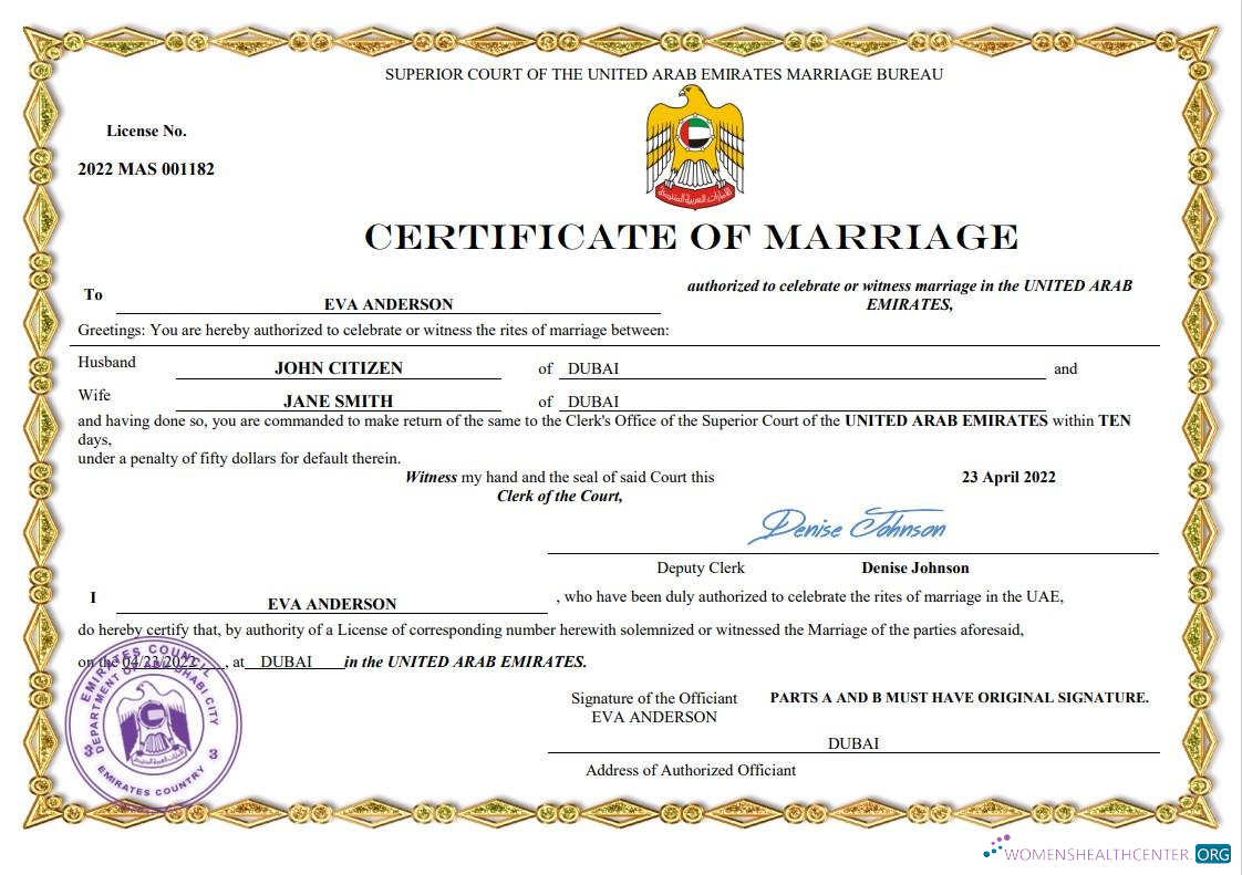Download UAE marriage certificate Word and PDF template Photoshop template